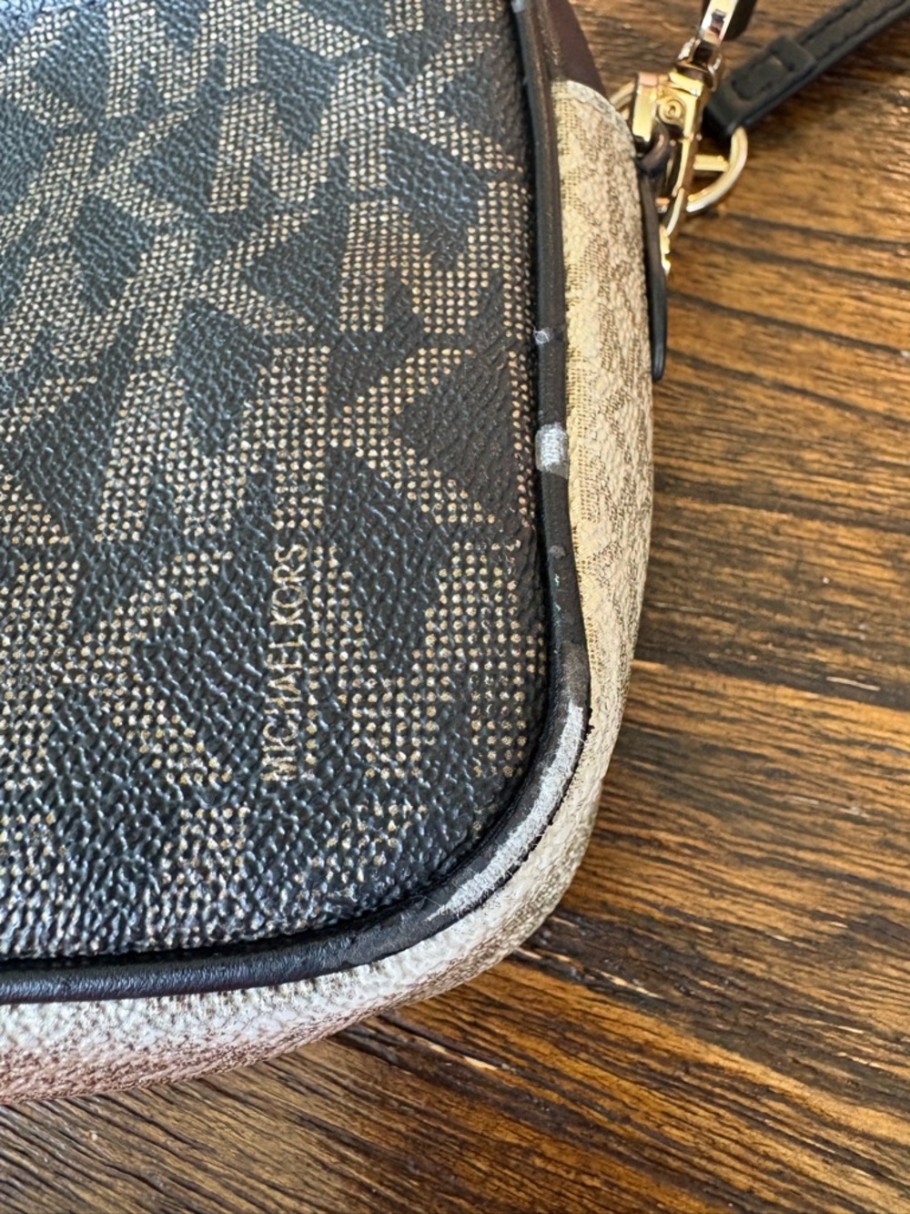 Michael Kors Brown/Gold and Black Signature MK Logo Crossbody Bag - Picture 12 of 12